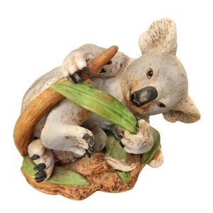 Lefton Playful Koala Porcelain Figurine With Bamboo Handpainted Wildlife Vintage
